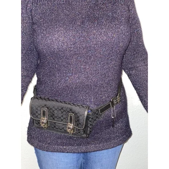 COACH BELT BAG FANNY PACK IN SIGNATURE MINI "C" JACQUARD FABRIC & LEATHER BLACK - Picture 11 of 12